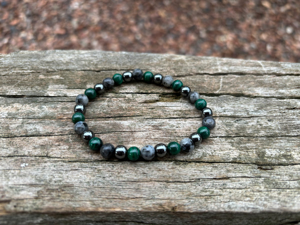 Bracelet spécial équilibre et bien-être en Malachite, Hématite et Labradorite, Made in France