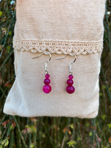 Boucles d'oreilles pendantes à 3 boules en Agate Rose naturelle