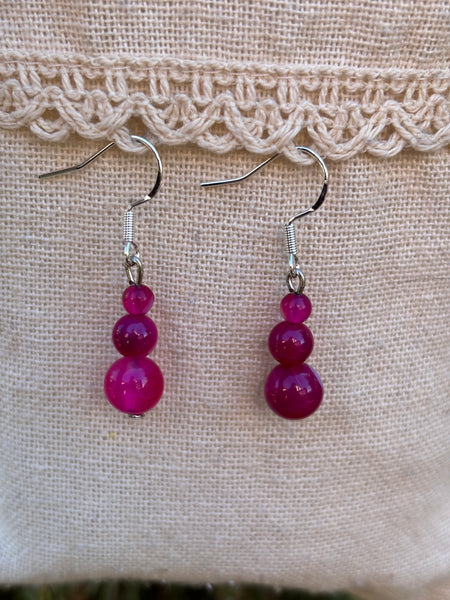 Boucles d'oreilles pendantes à 3 boules en Agate Rose naturelle