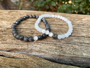 Bracelets élastiques de distance, de couple en Sélénite et labradorite