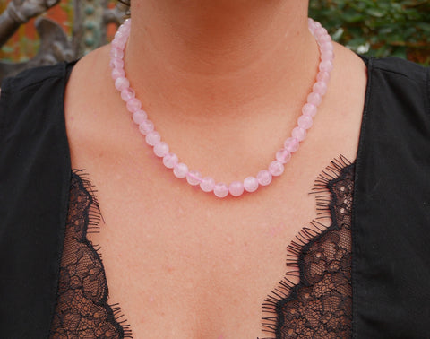 Collier en Quartz Rose naturel, Made in France