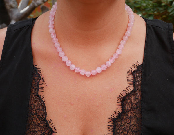 Collier en Quartz Rose naturel, Made in France