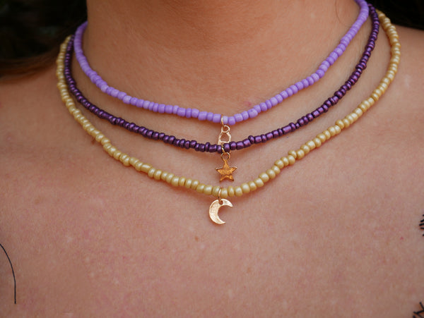 Ensemble de 3 colliers en perles de rocaille Violet et doré