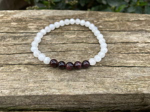 Bracelet élastique Lithothérapie en Pierre de Lune et Grenat