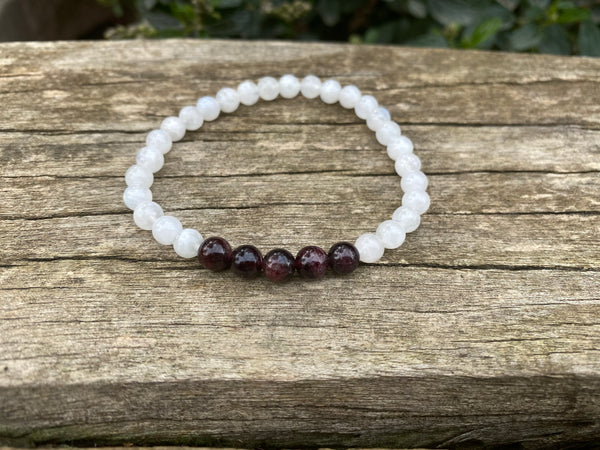 Bracelet élastique Lithothérapie en Pierre de Lune et Grenat