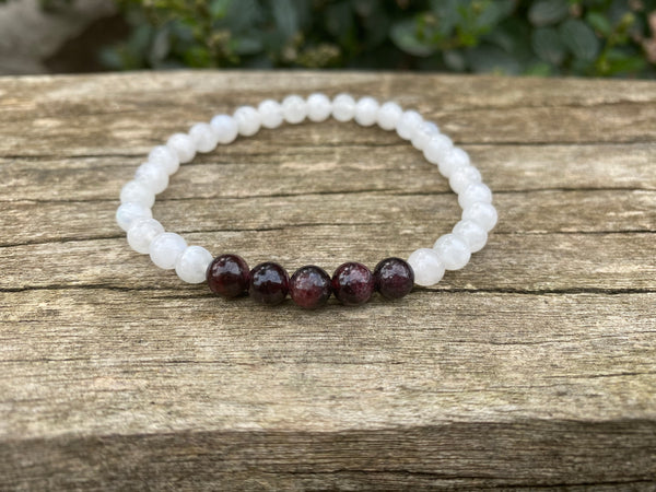 Bracelet élastique Lithothérapie en Pierre de Lune et Grenat