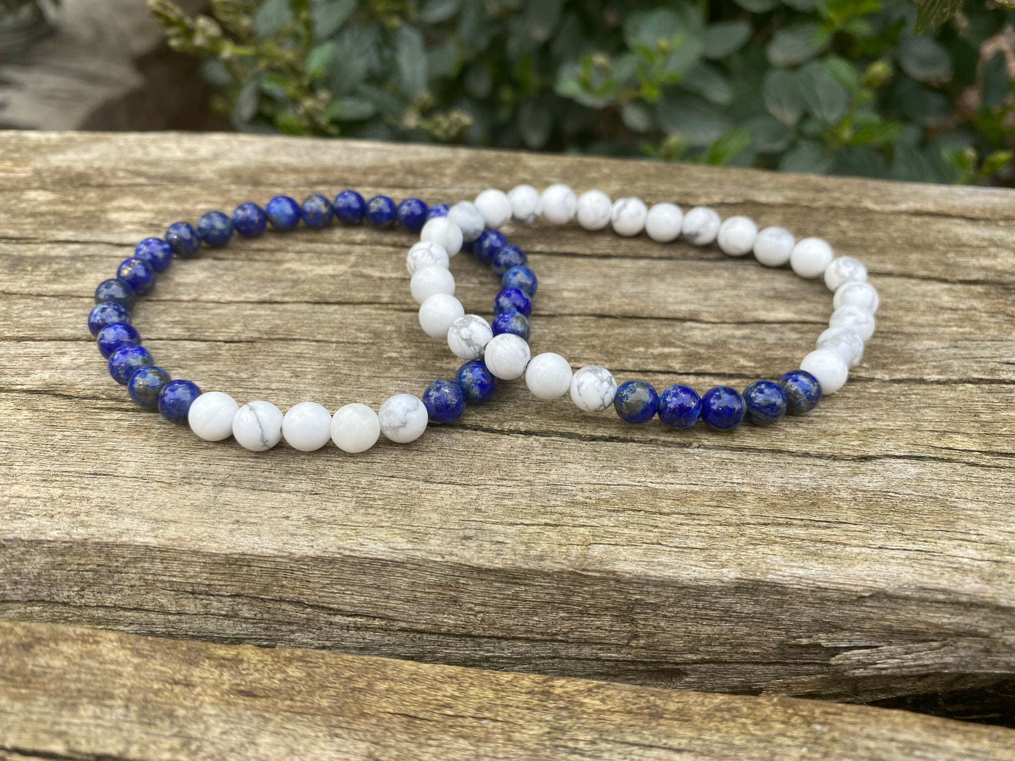 Bracelets élastiques de distance, de couple en Howlite blanche et Lapis Lazuli