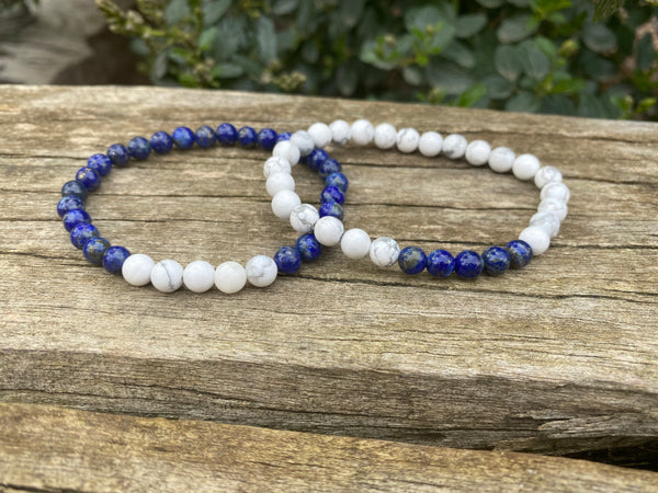 Bracelets élastiques de distance, de couple en Howlite blanche et Lapis Lazuli
