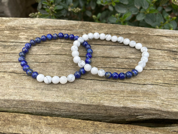 Bracelets élastiques de distance, de couple en Howlite blanche et Lapis Lazuli