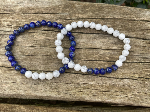 Bracelets élastiques de distance, de couple en Howlite blanche et Lapis Lazuli