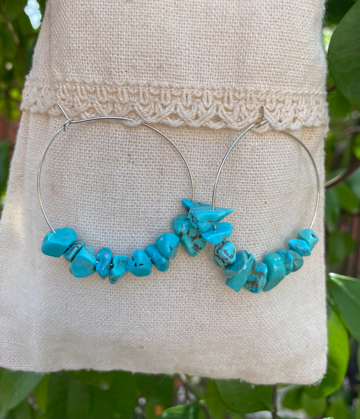 Boucles d'oreilles créoles en Howlite Turquoise