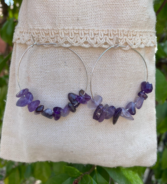 Boucles d'oreilles créoles en Améthyste naturelle
