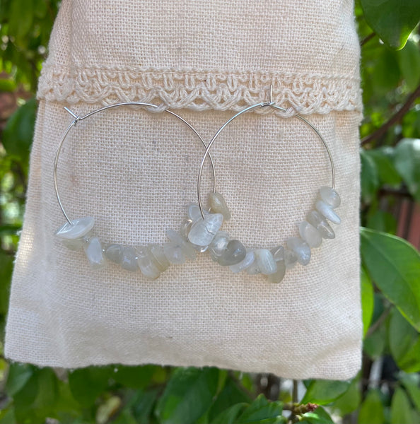 Boucles d'oreilles créoles en Pierre de Lune naturelle