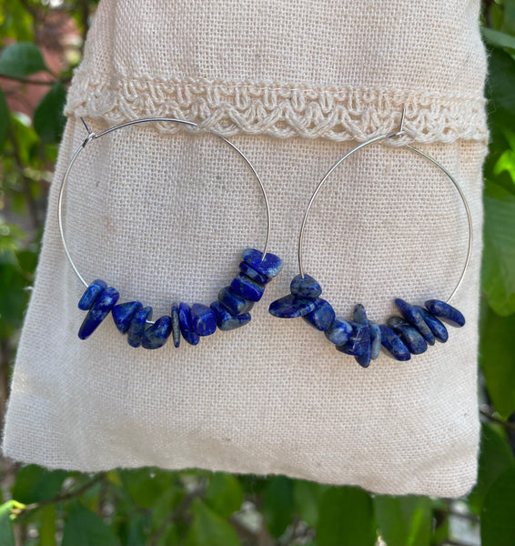Boucles d'oreilles créoles en Lapis Lazuli naturel