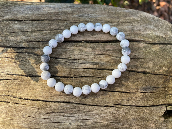 Bracelet élastique Lithothérapie en Howlite naturelle