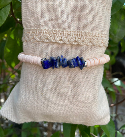 Bracelet élastique en Lapis Lazuli et perles Heishi