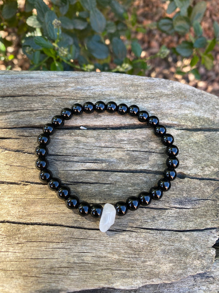 Bracelet élastique de lithothérapie en Onyx et Pierre de Lune