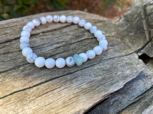 Bracelet élastique de lithothérapie en Howlite et Aventurine
