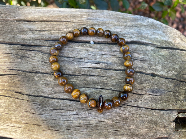 Bracelet élastique de lithothérapie en Oeil de Tigre et perle forme chips