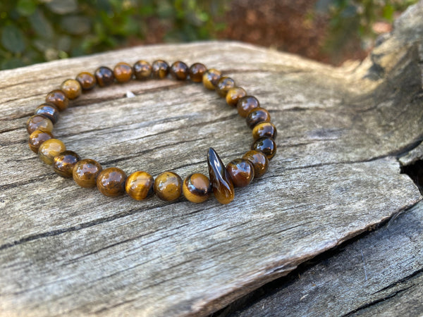 Bracelet élastique de lithothérapie en Oeil de Tigre et perle forme chips