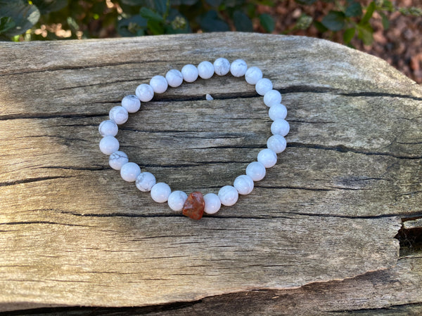 Bracelet élastique de lithothérapie en Howlite et Jaspe Rouge
