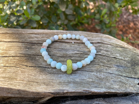 Bracelet élastique de lithothérapie en Amazonite et Jade