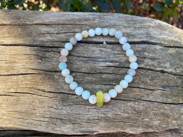 Bracelet élastique de lithothérapie en Amazonite et Jade