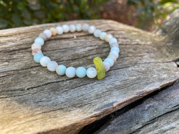 Bracelet élastique de lithothérapie en Amazonite et Jade
