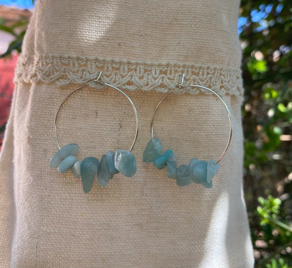Boucles d'oreilles créoles en Amazonite naturelle