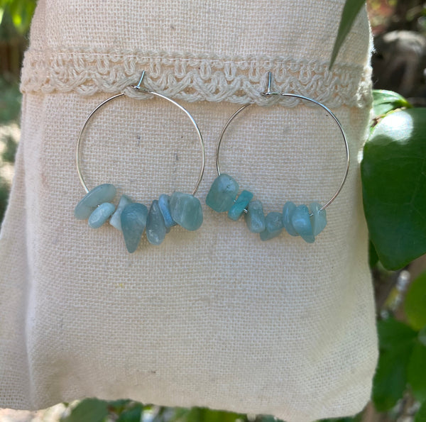 Boucles d'oreilles créoles en Amazonite naturelle