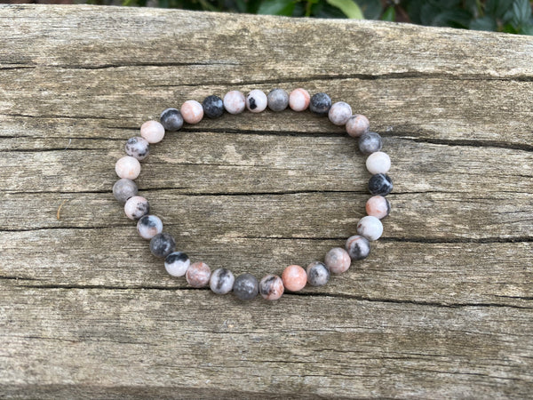 Bracelet élastique Lithothérapie en Jaspe Rose Zèbre
