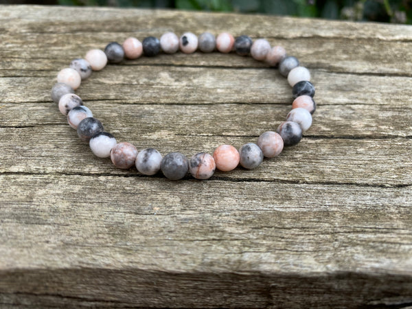Bracelet élastique Lithothérapie en Jaspe Rose Zèbre