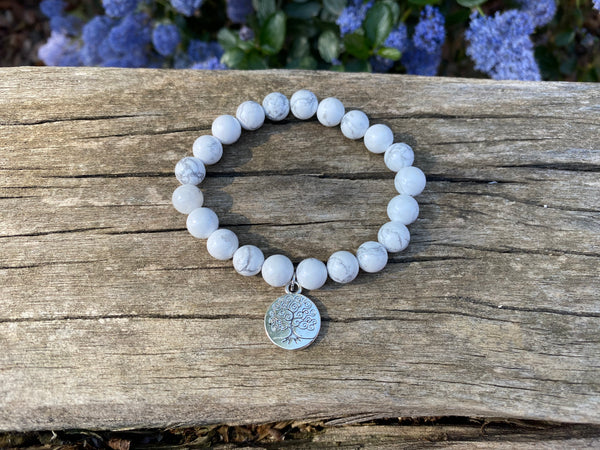 Bracelet élastique Lithothérapie en Howlite naturelle