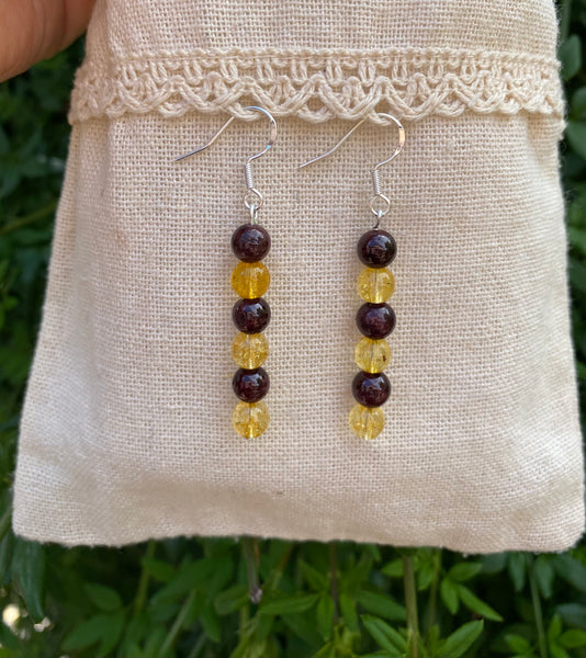 Boucles d'oreilles pendantes en Citrine et Grenat
