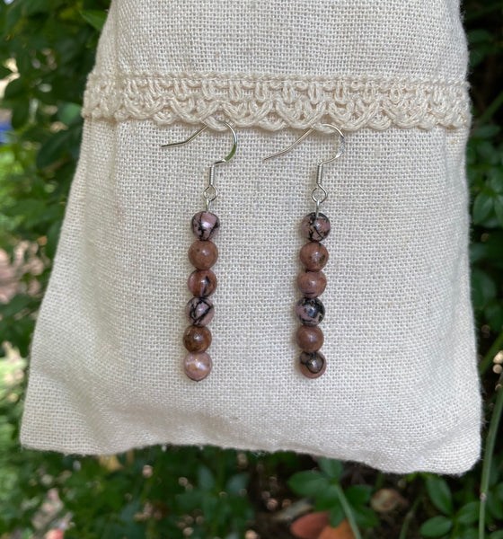 Boucles d'oreilles pendantes en Rhodonite naturelle