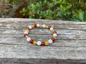 Bracelet élastique de Lithothérapie "Triple Protection" Pierre de Lune, Citrine et Cornaline