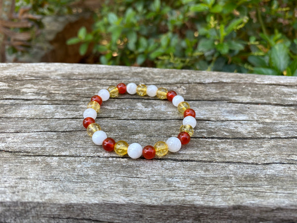 Bracelet élastique de Lithothérapie "Triple Protection" Pierre de Lune, Citrine et Cornaline