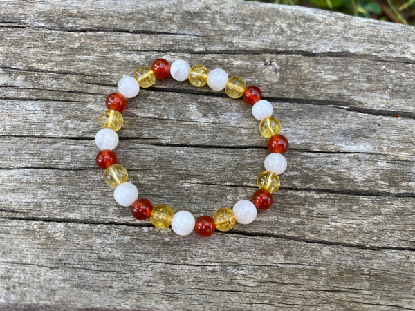 Bracelet élastique de Lithothérapie "Triple Protection" Pierre de Lune, Citrine et Cornaline
