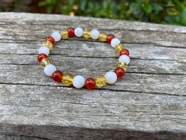 Bracelet élastique de Lithothérapie "Triple Protection" Pierre de Lune, Citrine et Cornaline