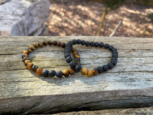 Bracelets élastiques de distance, de couple en Pierre de Lave et Oeil de Tigre