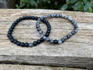 Bracelets élastiques de distance, de couple en Agate noire et Labradorite