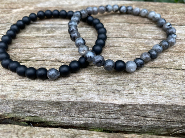 Bracelets élastiques de distance, de couple en Agate noire et Labradorite