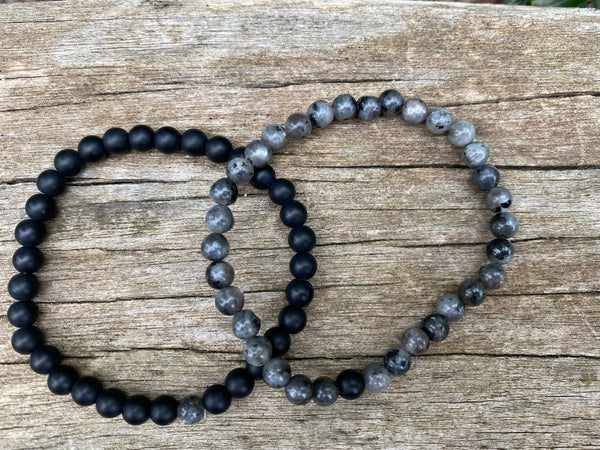 Bracelets élastiques de distance, de couple en Agate noire et Labradorite