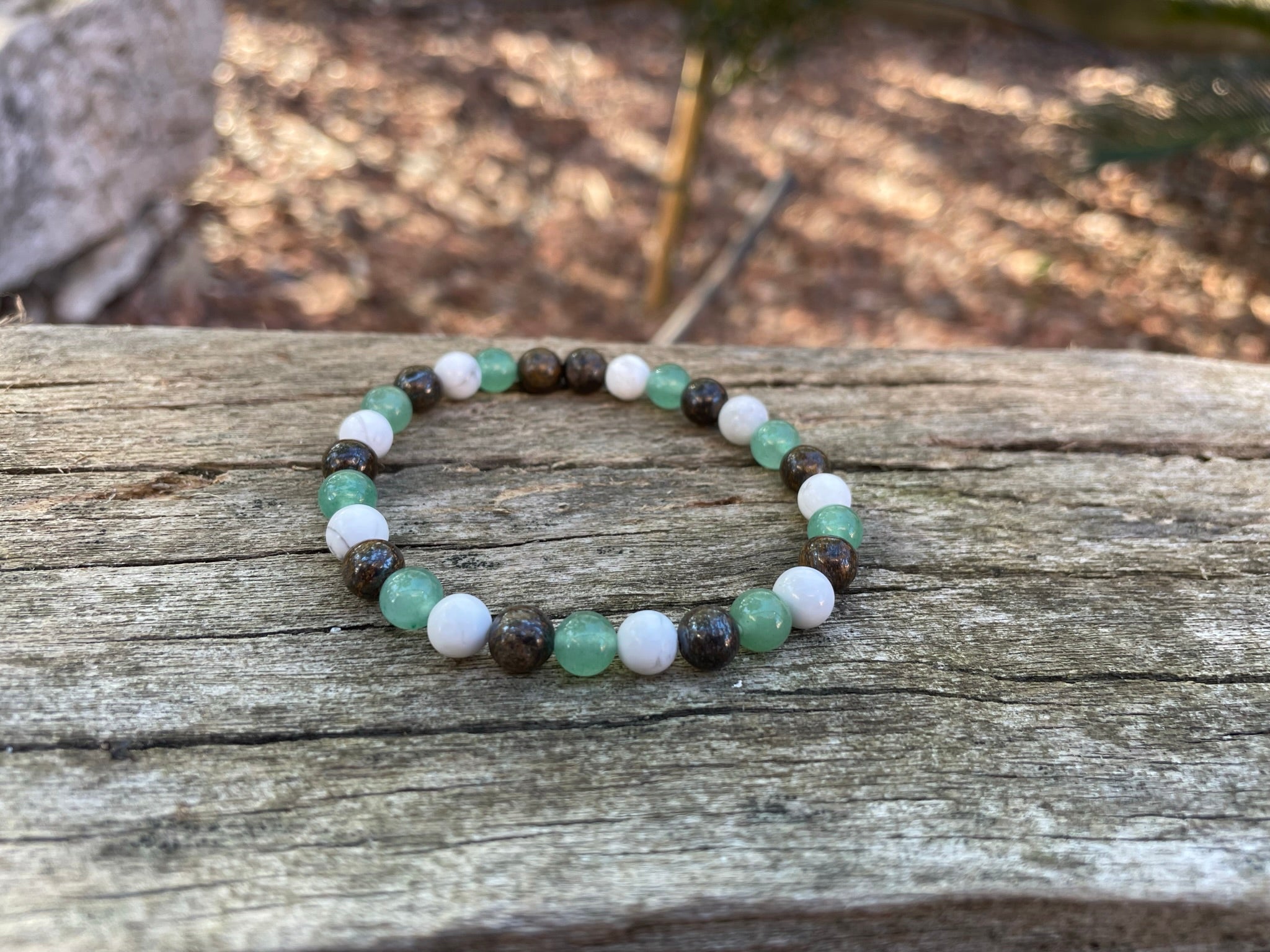 Bracelet gestion du stress "Triple Protection" Bronzite, Aventurine et Howlite