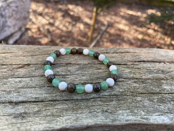 Bracelet gestion du stress "Triple Protection" Bronzite, Aventurine et Howlite