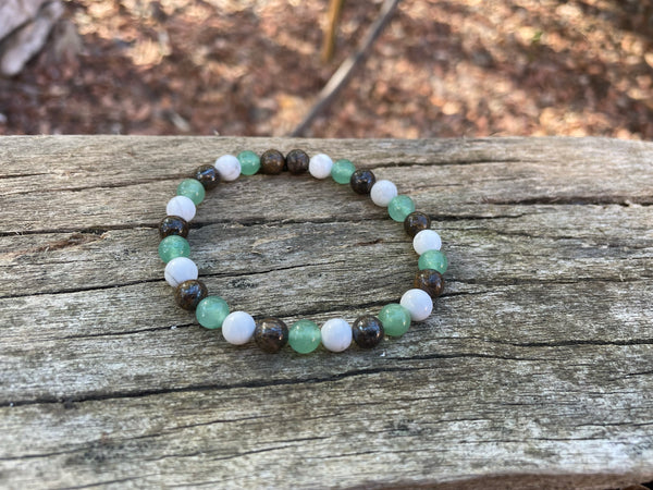 Bracelet gestion du stress "Triple Protection" Bronzite, Aventurine et Howlite
