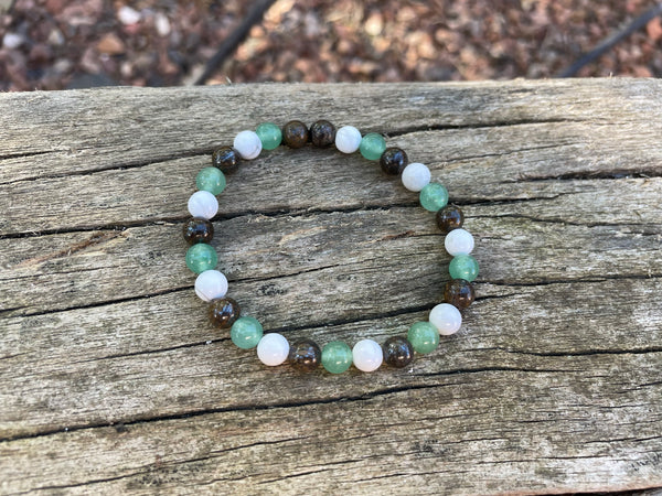 Bracelet gestion du stress "Triple Protection" Bronzite, Aventurine et Howlite