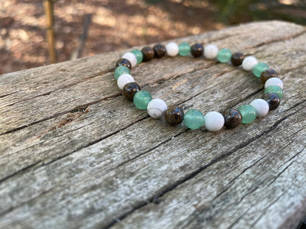 Bracelet gestion du stress "Triple Protection" Bronzite, Aventurine et Howlite