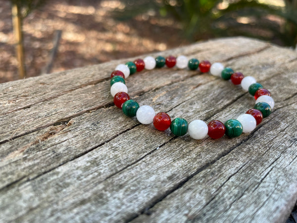 Bracelet spécial Endométriose en Malachite, Pierre de Lune et Cornaline