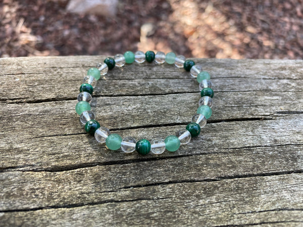 Bracelet spécial Acné et problème de peau en Malachite, Cristal et Aventurine verte, Made in France